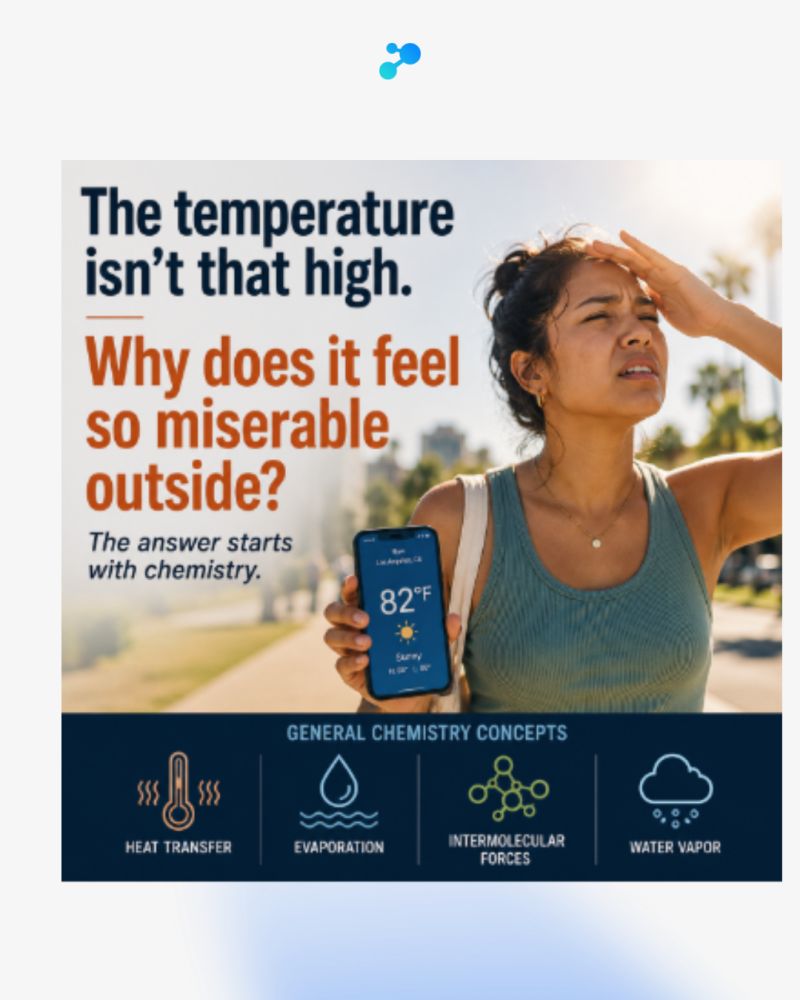 Scientific banner illustrating: ☀️ The temperature isn’t that high. Why does it feel…