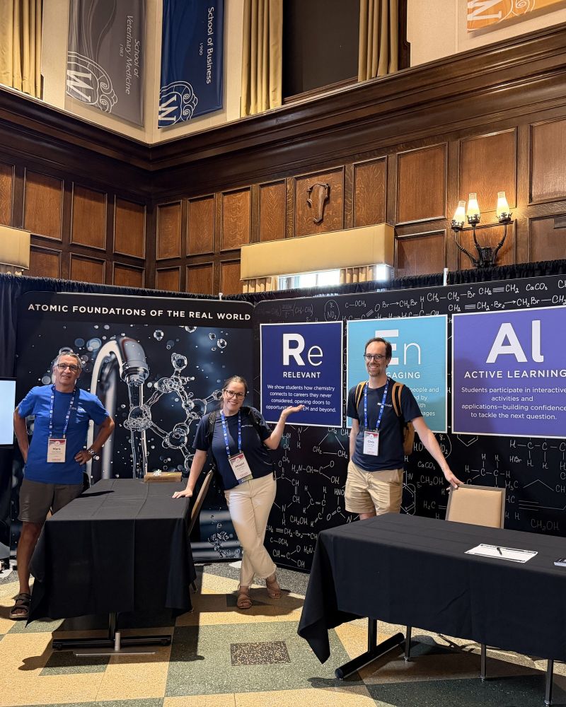 Scientific banner illustrating: BCCE 2026 is underway! The REAL CHEM team is set…